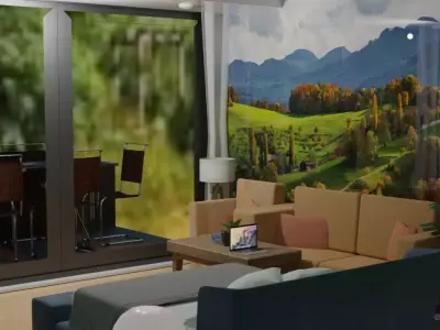  Interior design room with furniture Game-ready low-poly  Low-poly 3D model