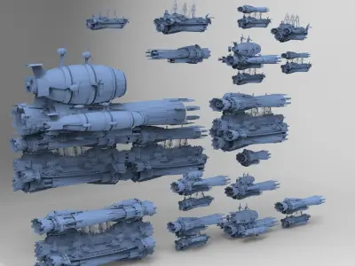 Sci fi Airship Space design City 10 designs  3D model