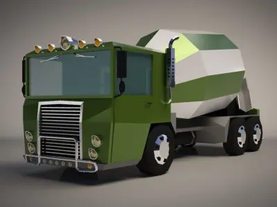 Low-Poly Cartoon Concrete Mixer Truck Low-poly 3D model