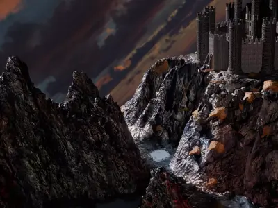 castle in mountains on water landscape view    Low-poly 3D model
