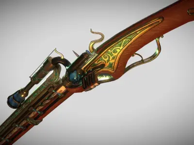 Steampunk Coil  Axe-Musket Low-poly 3D model