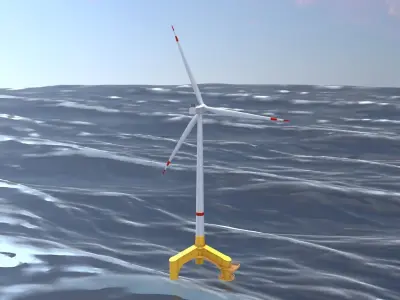 Wind turbine with Offshore Foundation V1 H-138 RD 162m Animation Low-poly 3D model