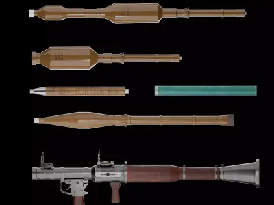 RPG-7 Rocket Launcher with PG-7 Rockets - Game Ready PBR  Low-poly 3D model
