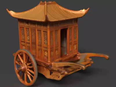 Chinese ancient wooden  carriage   Low-poly 3D model order