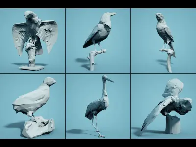Low Poly bird Collection Low-poly 3D model