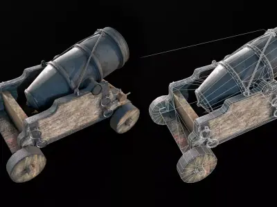 Mortar two cannons on wheels Low-poly 3D model