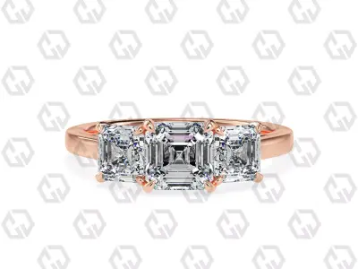 Ring 131 Asscher 3 stone ring plain cathedral shank 3D print model