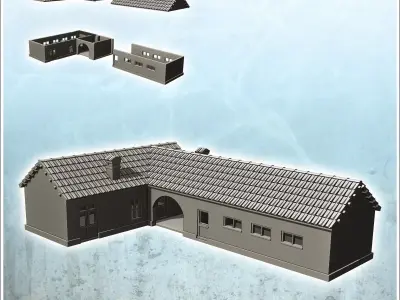 Military barracks with central access arch and tile roof 3 - Wor 3D print model