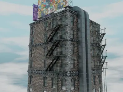 Realistic building with sign Free low-poly 3D model