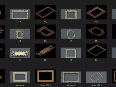 39 STL Ornamental Mirror Frames Bundle Baroque CNC Relief Models 3D model