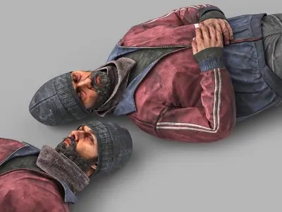 Sleeping Homeless Man 3D model