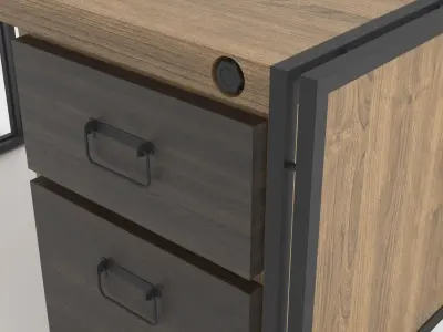 Industrial Wooden Metal Frame Desk Table 3D model
