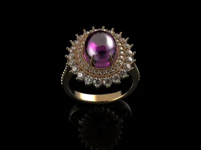 Pink  Cabochon Oval Cut Sapphire Ring And Gemone Diamonds 3D print model