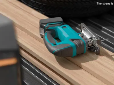 Cordless Jig Saw with Wooden Boards 3D model