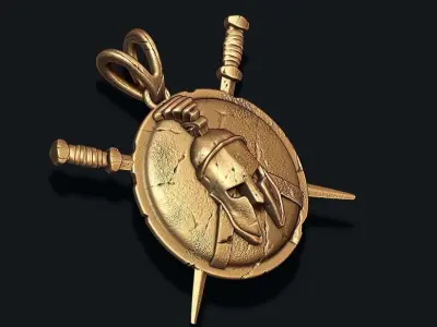 Spartan Helmet Shield Sword pendant 3D print model