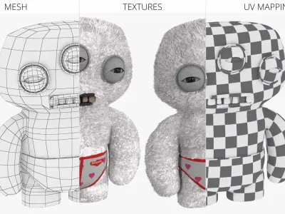 Fuggler Annoyed Plush Alien Toy White Fur Rigged for Cinema 4D 3D model