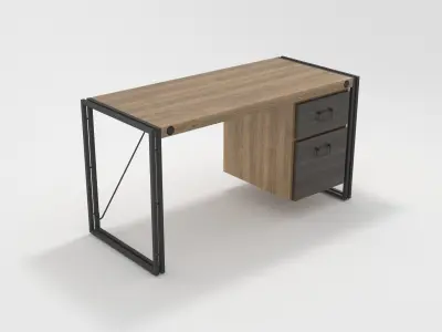 Industrial Wooden Metal Frame Desk Table 3D model
