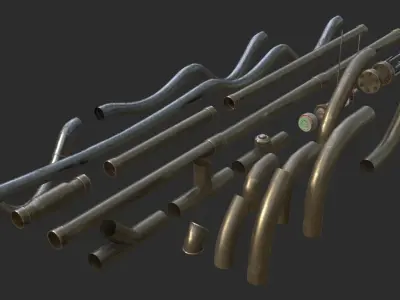 Modular Pipes - Old Copper Low-poly 3D model