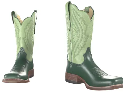 Green Stitch Cowgirl Boots 3D model