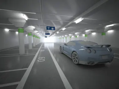 studio render 4 empty parking garage with pillars Low-poly 3D model