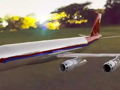 Fictional Quad Engine 1950s Jetliner 707-020B Inspired Low-poly 3D model