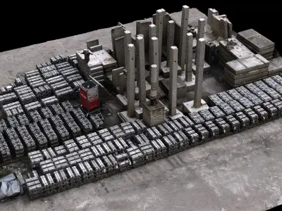 concrete pillars kitbash construction-site parts photogrammetry Low-poly 3D model