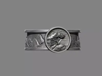 Great Wave of Kanagawa mountain Ring Japanese Hokusai Wave 3D print model