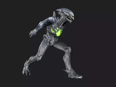 Alien Spitter Sci-Fi Creature Rigged Low-poly 3D model