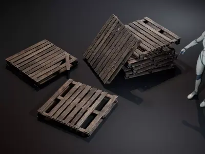 Damaged Wooden Pallet Set Low-poly 3D model