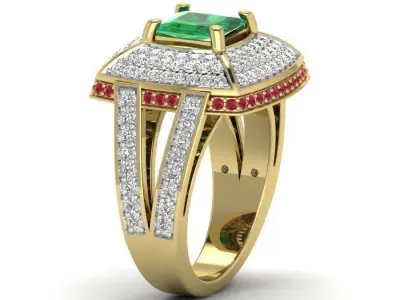 ring 3dm Render details emerald and ruby 3D print model