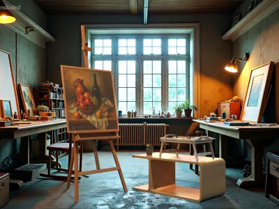  Framed Canvas on Easel with Compact Art Table 