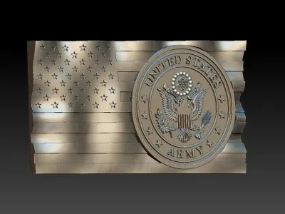 United States Flag and Army Eagle 3D STL Model 3D model