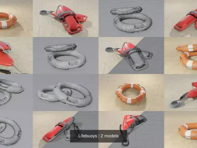 Lifebuoys two life preservers on beach 3D Model Pack
