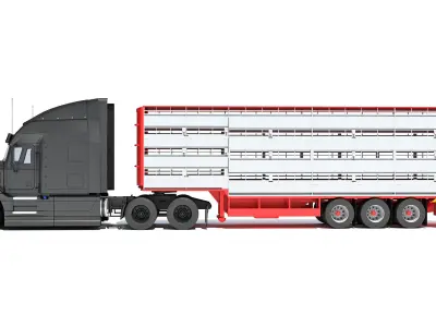 Truck with Cattle Animal Transporter Trailer 3D model purchase