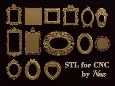 15 STL Files of Mirror Photo Frames for CNC Machining Blender 3D model