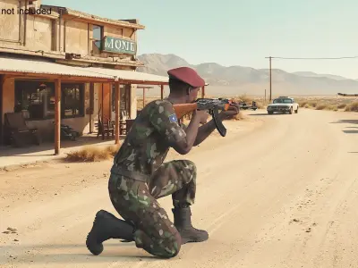  Somali Soldier on Kneelin Pose with AK-47 Fur 