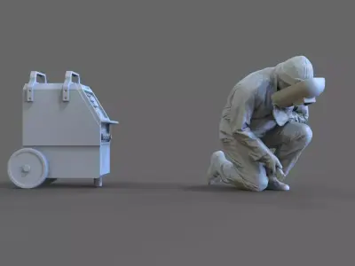 Welder B man with cart 3D print model