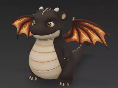 Cartoon Brown Dragon 3D Model Low-poly 3D model