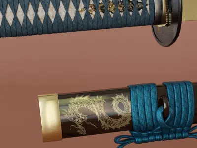 catana set with saya and stand low-poly PBR Low-poly 3D model