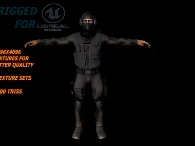 Lowpoly soldier comandos multi texture set Free low-poly 3D model
