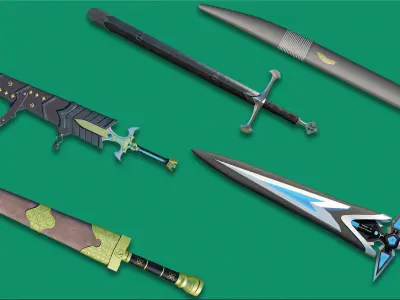 10 Swords Collection PBR Unity UE Arnold V-Ray Textures Included 3D Model Pack