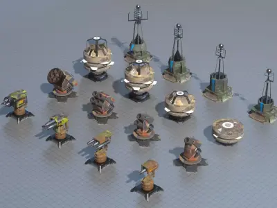 Turrets bundle  Low-poly 3D model