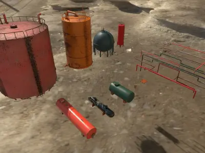Industrial Tank And Pipes for Unreal Engine And Unity Game Ready Low-poly 3D model