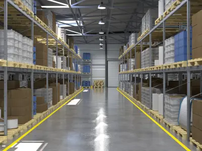 Warehouse 1 with shelves and boxes 3D model