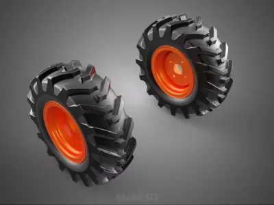 PAIR TRACTOR TIRE TREAD TYRE LUG WHEEL RUBBER RIM GRIP OFF ROAD 3D model