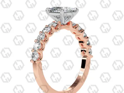 Ring 98 Princess Shape prong set round on shank with Gems 3D print model