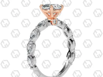 Ring 172 Cushion Shape marquise on shanks with Gems 3D print model