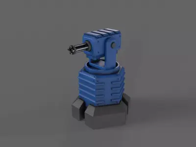 PBR Turret Gun 03 Blue Low-poly 3D model