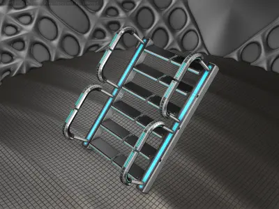 Sci-Fi Stairs - 27 - Silver Blue Neon Light Version Low-poly 3D model