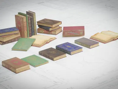 6 Old Books Medieval Low-poly 3D model
